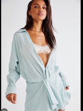 Free People Tara Twist Long Sleeve Mini Dress size S beach boho coastal summer